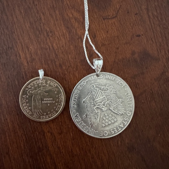 Silver and Gold Coin Pendant Necklace Set - Picture 2 of 4
